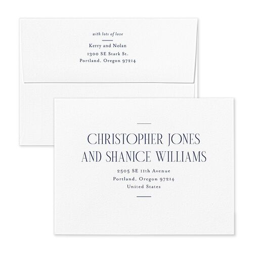 Cosmopolitan Save the Date Petite Card Envelopes Kraft Navy Both Recipient and Return Addresses Signature Standard