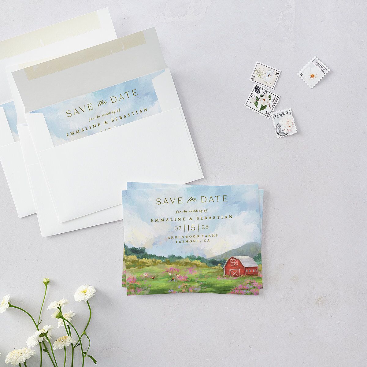 Western Barn Save the Date Petite Cards Red Clay Signature smooth Blank No
