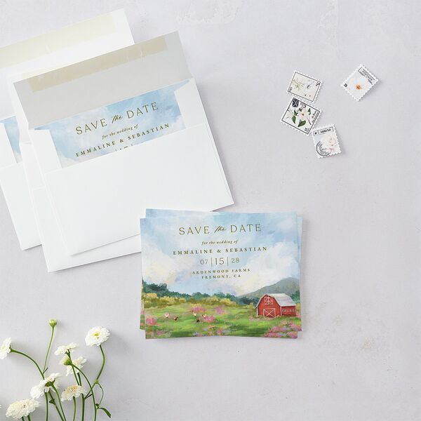 Western Barn Save the Date Petite Cards Red Clay Signature smooth Blank No
