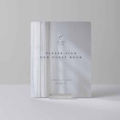 Minimal Leaves Mirrored Acrylic Menu Tabletop Sign X-small Moody Blue Standard Mirrored Acrylic XS Tabletop Menu