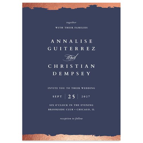 Elegant Edge Wedding Invitations Rose Gold Moody Blue Signature Blank No Standard