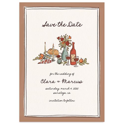 Hand Drawn Tablescape Save the Date Cards Camel Signature smooth Blank No Standard