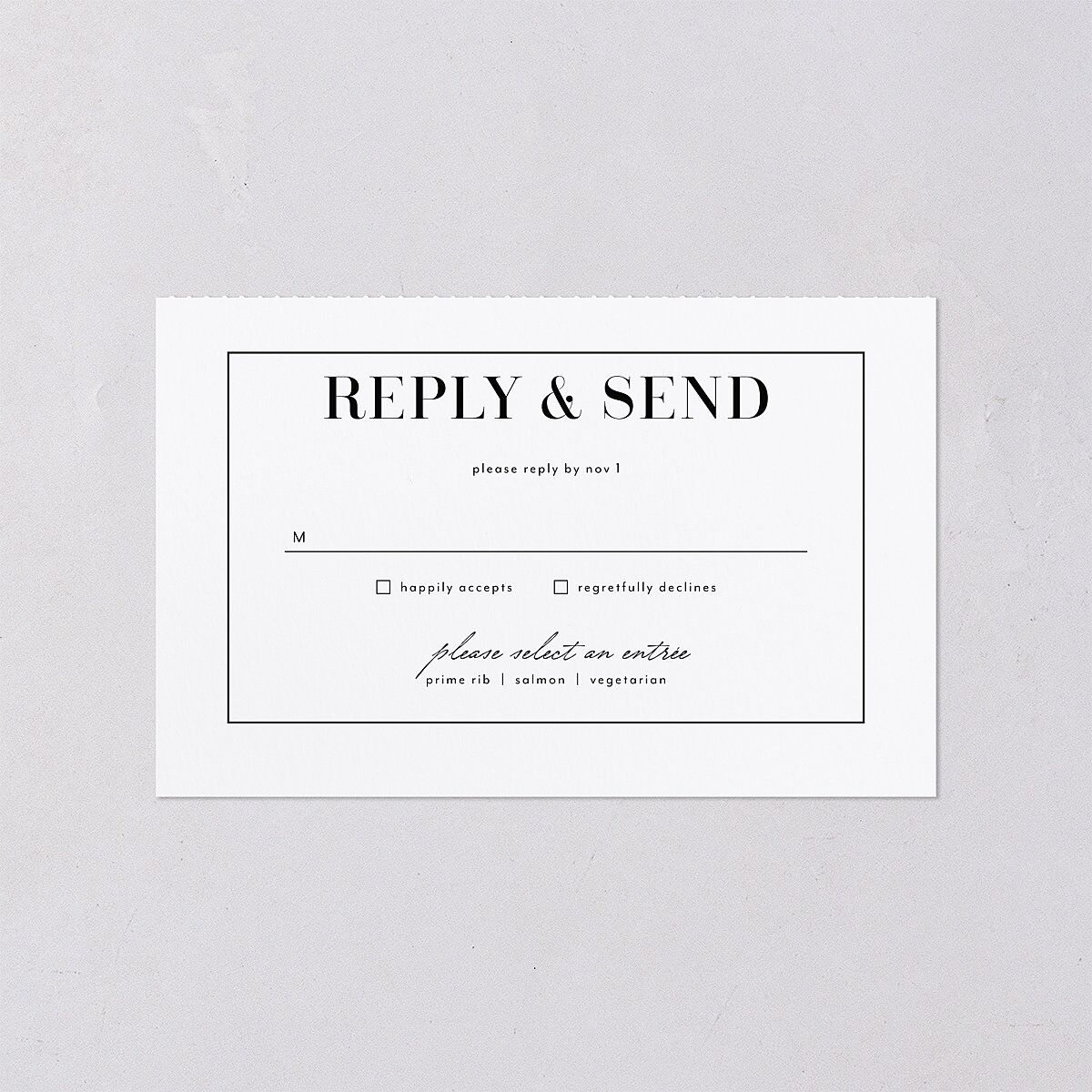 Classic Border All-in-One Wedding Invitations Pure White Signature Light Both Recipient and Return Addresses No