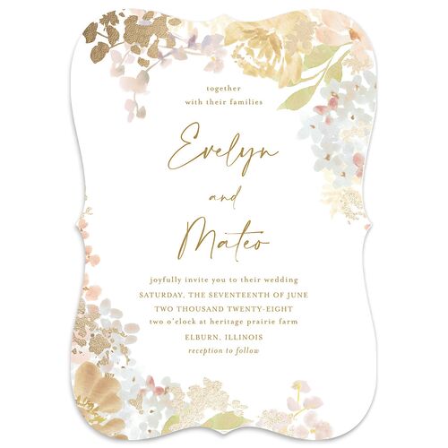 Hydrangea Garden Wedding Invitations Gold Canary Signature Blank No Bracket