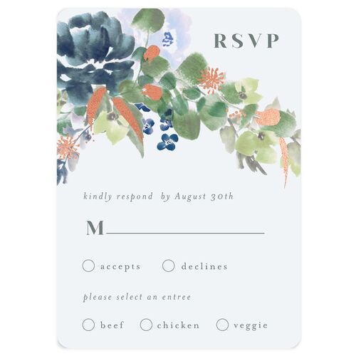 Fall Garland Wedding Response Cards Rose Gold Ice Blue Signature Rounded