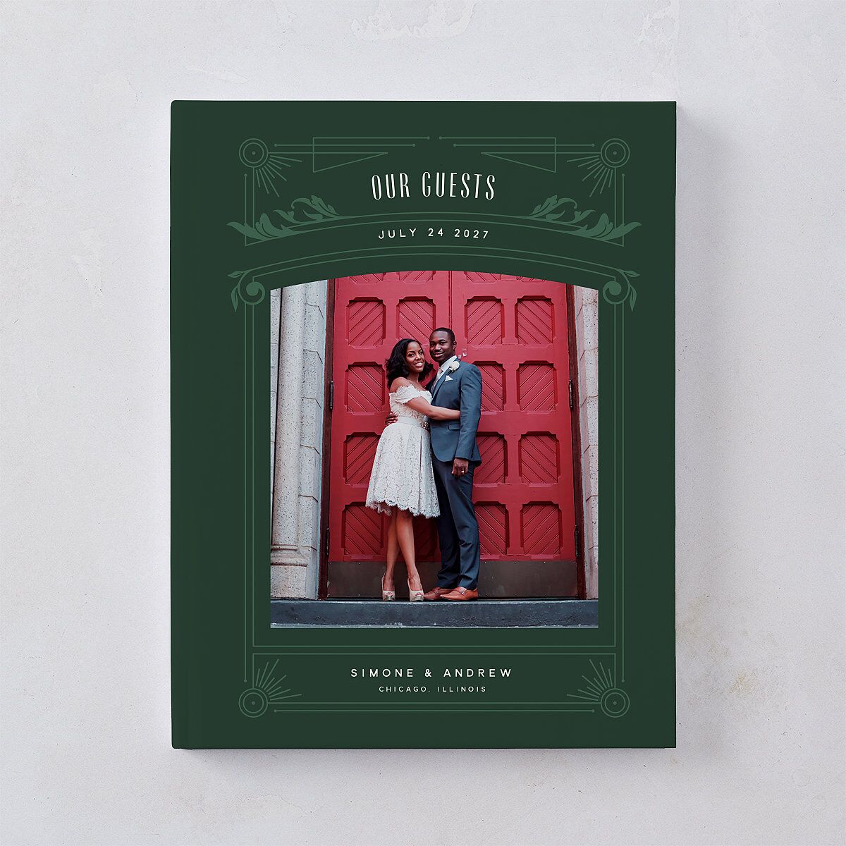 Ornate Elegance Wedding Guest Book Dark Emerald