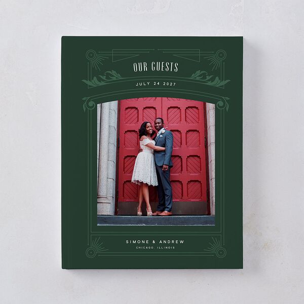 Ornate Elegance Wedding Guest Book Dark Emerald