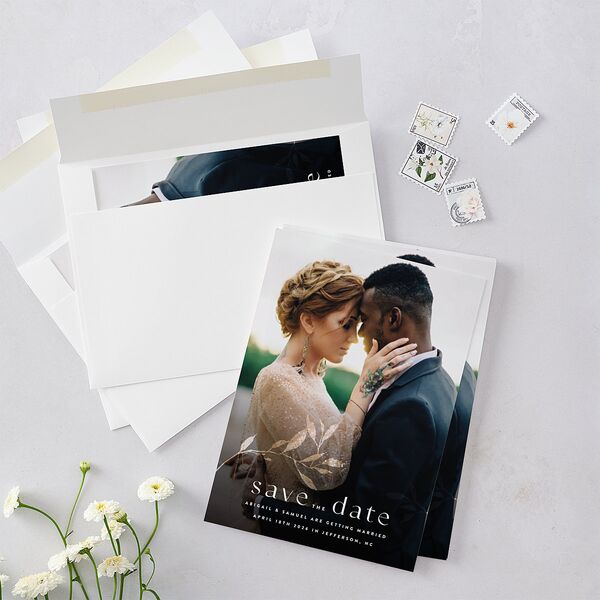 Pressed Leaves Save The Date Cards Thyme Signature smooth Blank No Standard