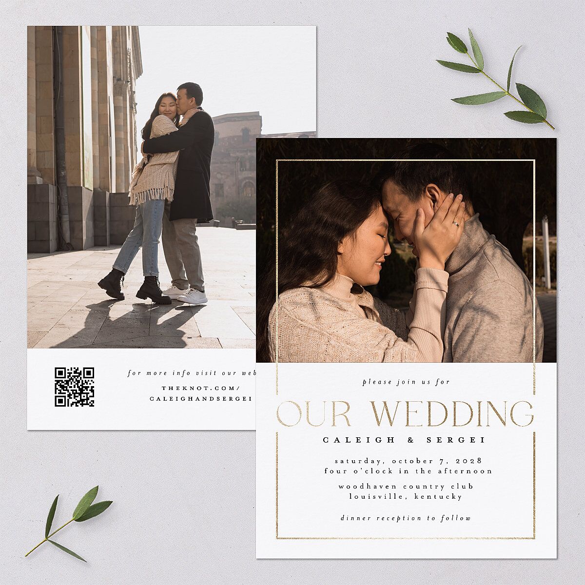 Elegant Frame Wedding Invitations Gold Pure White Signature Blank No Standard
