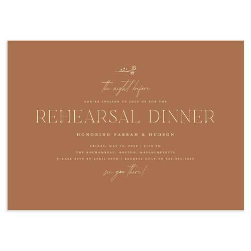 Minimalist Accent Leaf Rehearsal Dinner Invitations Copper Signature Blank Standard