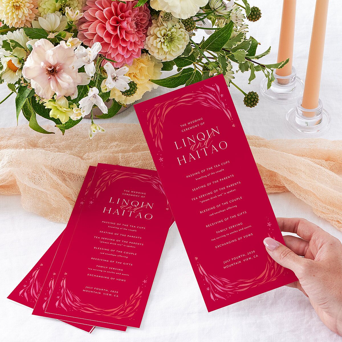 Chinese Phoenix Fenghuang Wedding Programs Rose Pink Signature