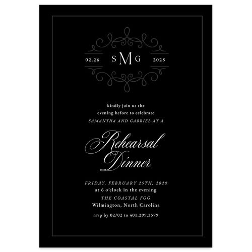 Monogram Flourish Rehearsal Dinner Invitations Midnight Signature Blank Standard