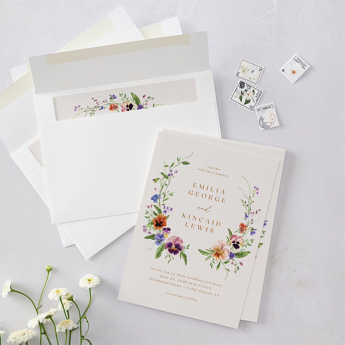 Wild Pansies Wedding Invitations — view 4