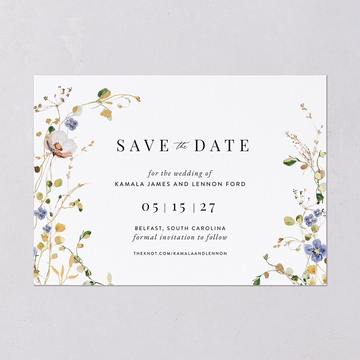 Glistening Wildflower Save the Date Cards Gold Pure White Signature smooth Blank No Standard
