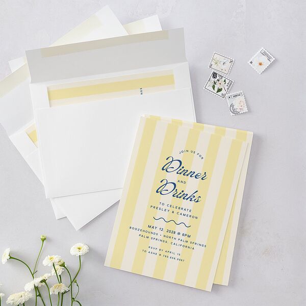 Cabana Stripes Rehearsal Dinner Invitations Lemon Signature Blank Standard