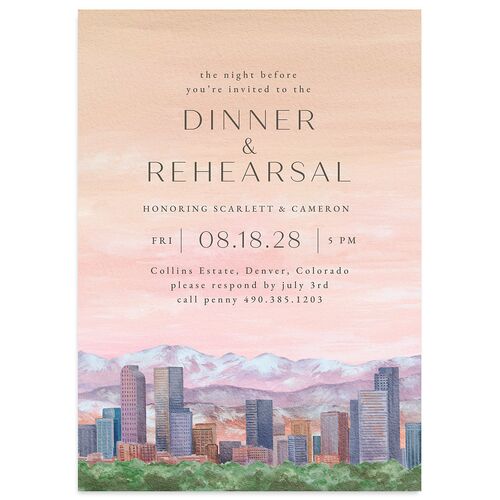 Scenic Denver Colorado Rehearsal Dinner Invitations Peach Pink Signature Blank Standard
