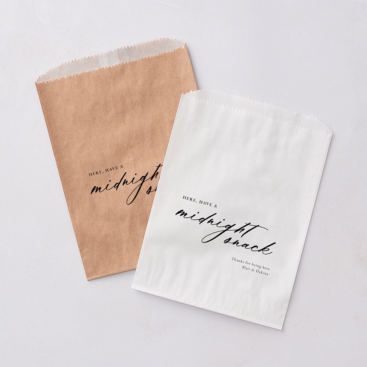 Vertical Names Wedding Day Paper Favor Bags White Pure White Wax-Lined Food Safe Paper