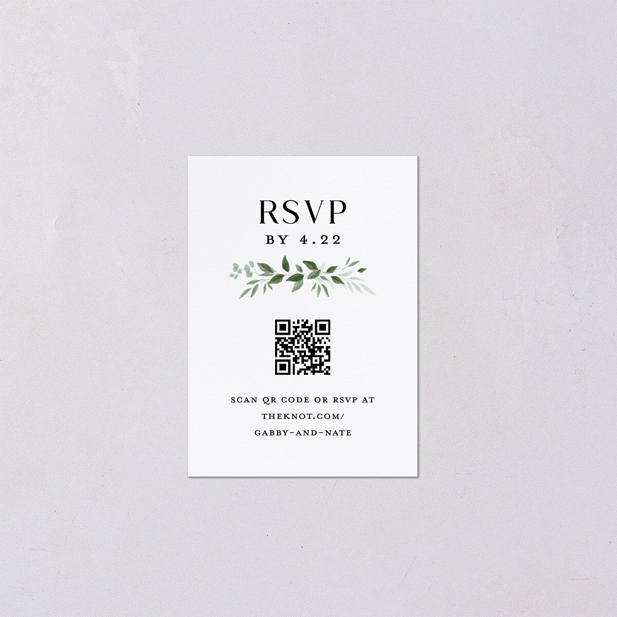 Greenery Frame Foil QR Code RSVP Cards Pure White Signature Standard