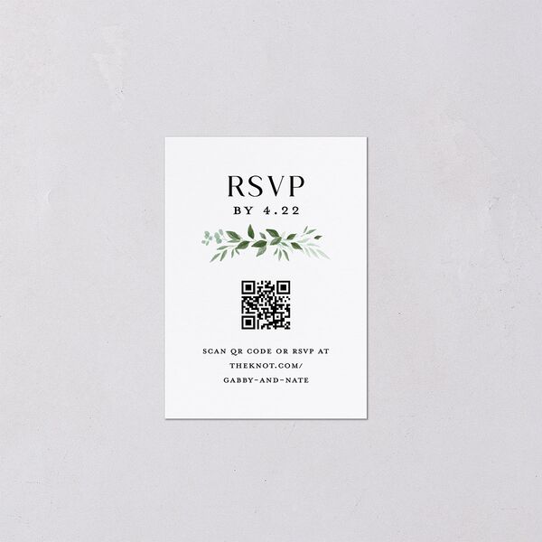 Greenery Frame Foil QR Code RSVP Cards Pure White Signature Standard