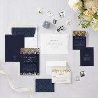 Elegant Damask Wedding Invitations Gold Navy Signature Blank No Standard