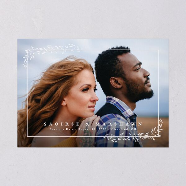 Dainty Frame Save the Date Cards Pure White Signature smooth Blank No Standard