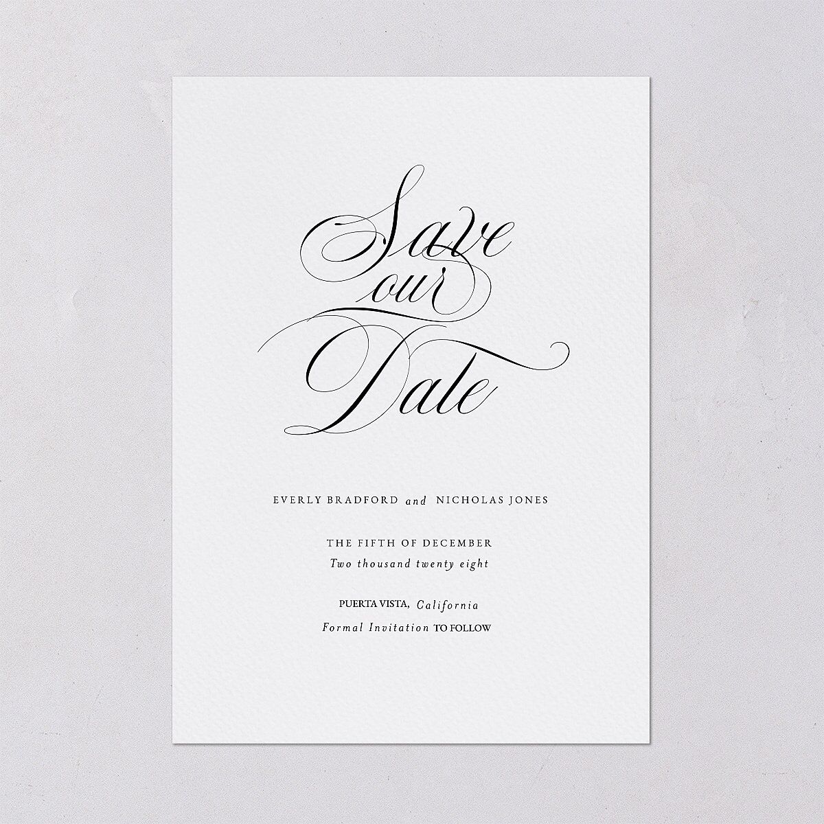 Exquisite Calligraphy Save The Date Cards Pure White Signature smooth Blank No Standard