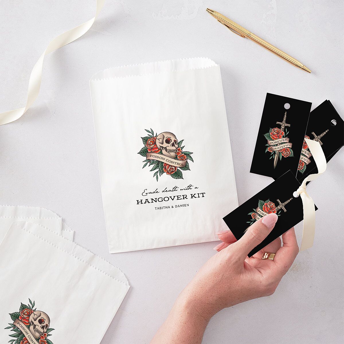 Til Death Tattoos Favor Gift Tags Midnight Signature