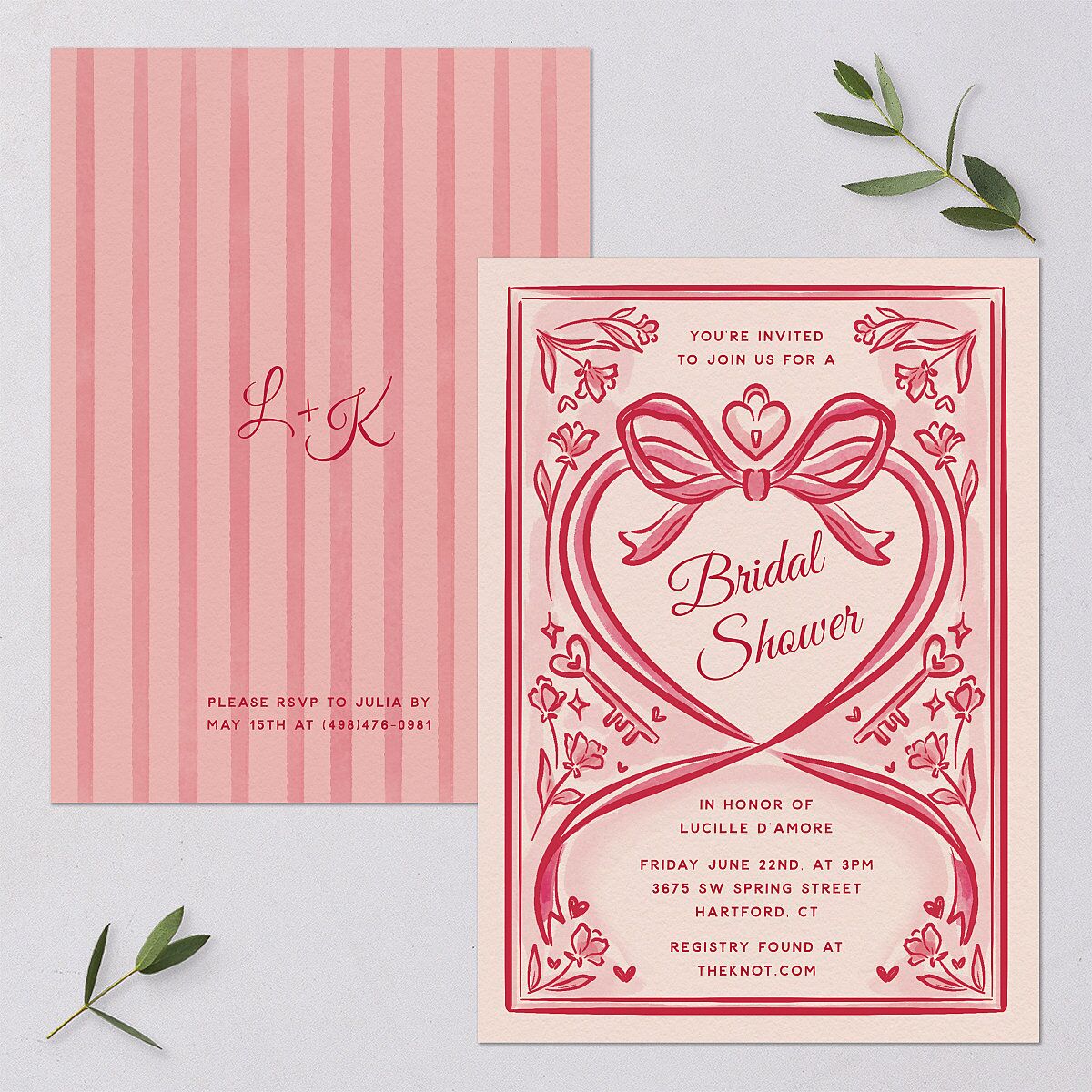 Vintage Heart Locket Bridal Shower Invitations Crimson Signature Blank Standard
