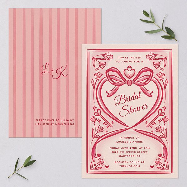 Vintage Heart Locket Bridal Shower Invitations Crimson Signature Blank Standard