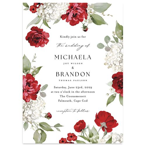 Elegant Peonies and Hydrangeas Wedding Invitations Dark Berry Signature Blank No Standard