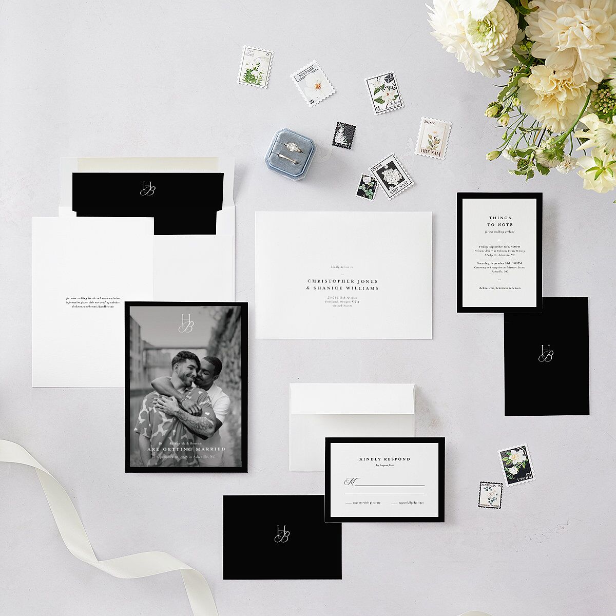 Refined Monogram Save the Date Cards Midnight Signature smooth Blank No Standard