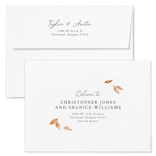 Leafy Garland Foil Wedding Invitation Envelopes White Champagne Both Recipient and Return Addresses Standard Signature