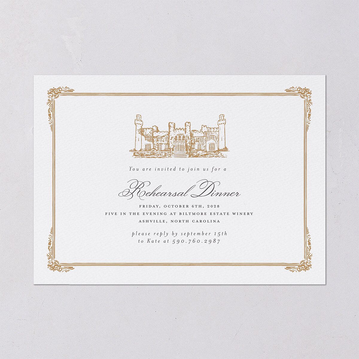 Medieval Castle Rehearsal Dinner Invitations Almond Signature Blank