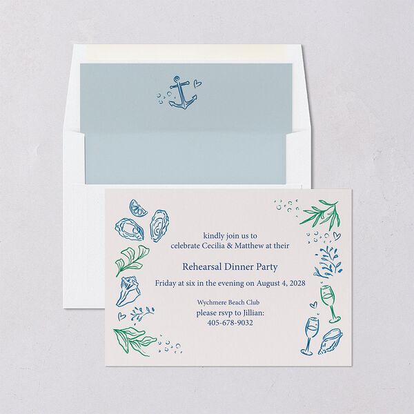 Nautical Border Rehearsal Dinner Invitations French Blue Signature Blank