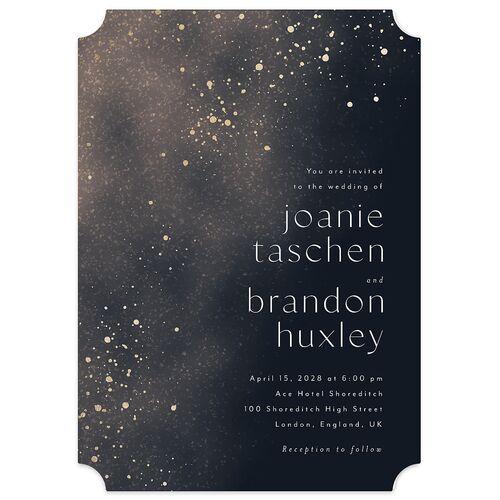 Shimmer Dust Wedding Invitations Gold Dark Navy Signature Blank No Ticket