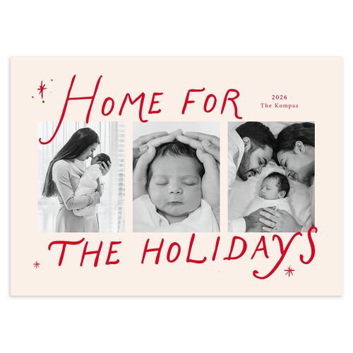 Whimsical Handwritten Home for the Holidays Photos Holiday Cards Photos Ruby Signature Blank Portrait  Standard