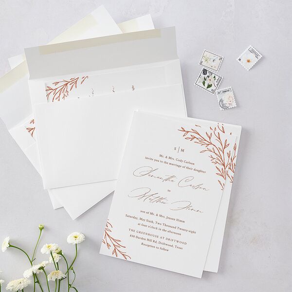 Rustic Branches Wedding Invitations Terracotta Signature Blank No Standard