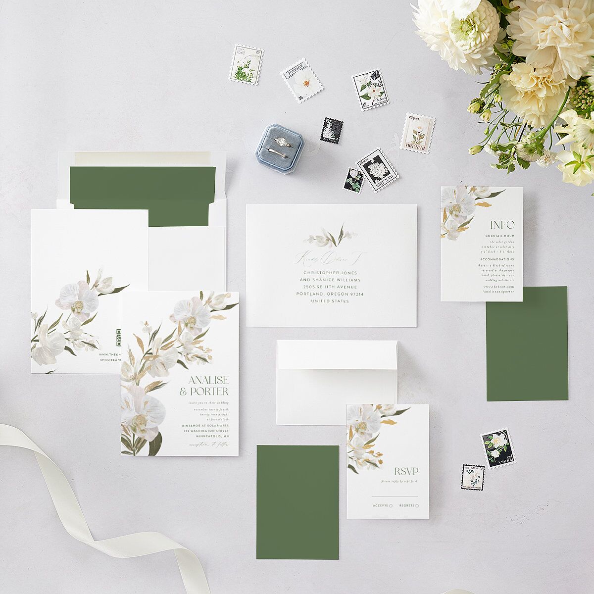 Elegant Orchid Foil Wedding Invitations Gold Pure White Signature Blank No Standard