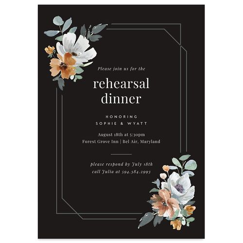 Floral Frame Rehearsal Dinner Invitations Midnight Signature Blank Standard
