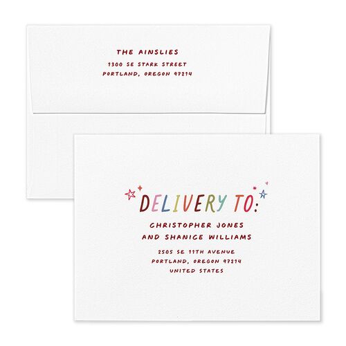 What a Year Whimsical Calendar Photos Thank You Card Envelopes White Maroon Both Recipient and Return Addresses Signature Standard
