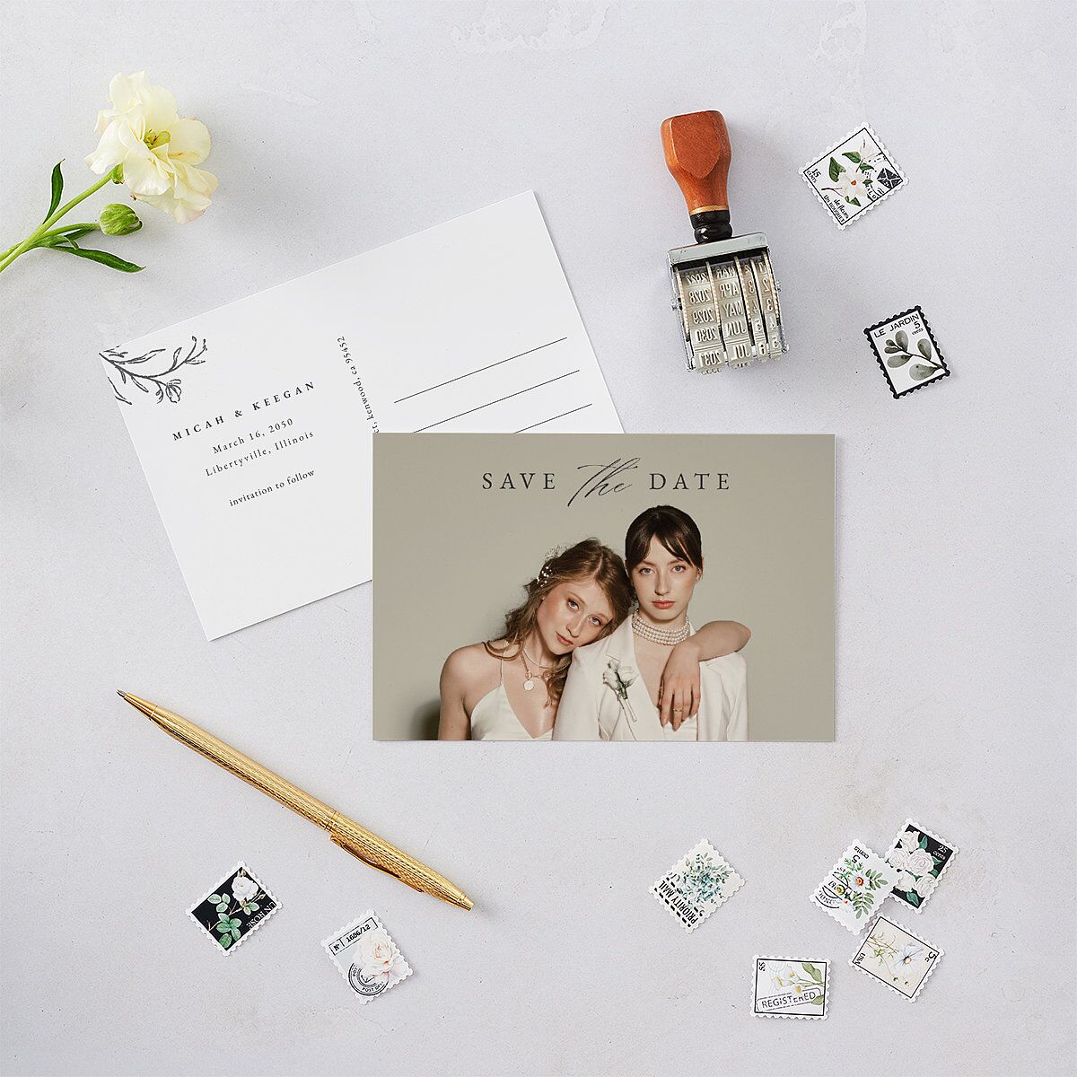 Illustrated Vines Save The Date Postcards — view 2