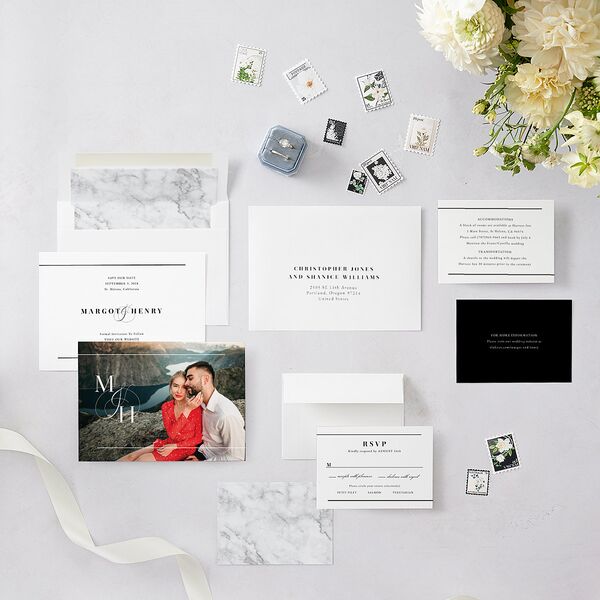 Classic Monogram Save The Date Cards Pure White Signature smooth Blank No Standard