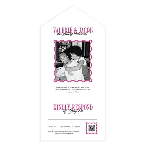 Wavy Frame Photo All-in-One Wedding Invitations Mulberry Signature Light Both Recipient and Return Addresses No