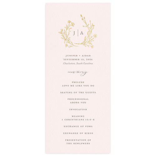 Gilded Monogram Wedding Programs Gold Pink Cotton Signature