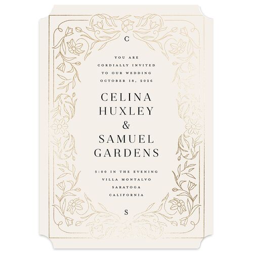 Floral Opulence Foil Wedding Invitations Gold Champagne Signature Blank No Ticket