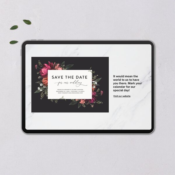 Blooming Botanical Digital Save the Date Cards Midnight Dusty Blue Lets Celebrate Standard
