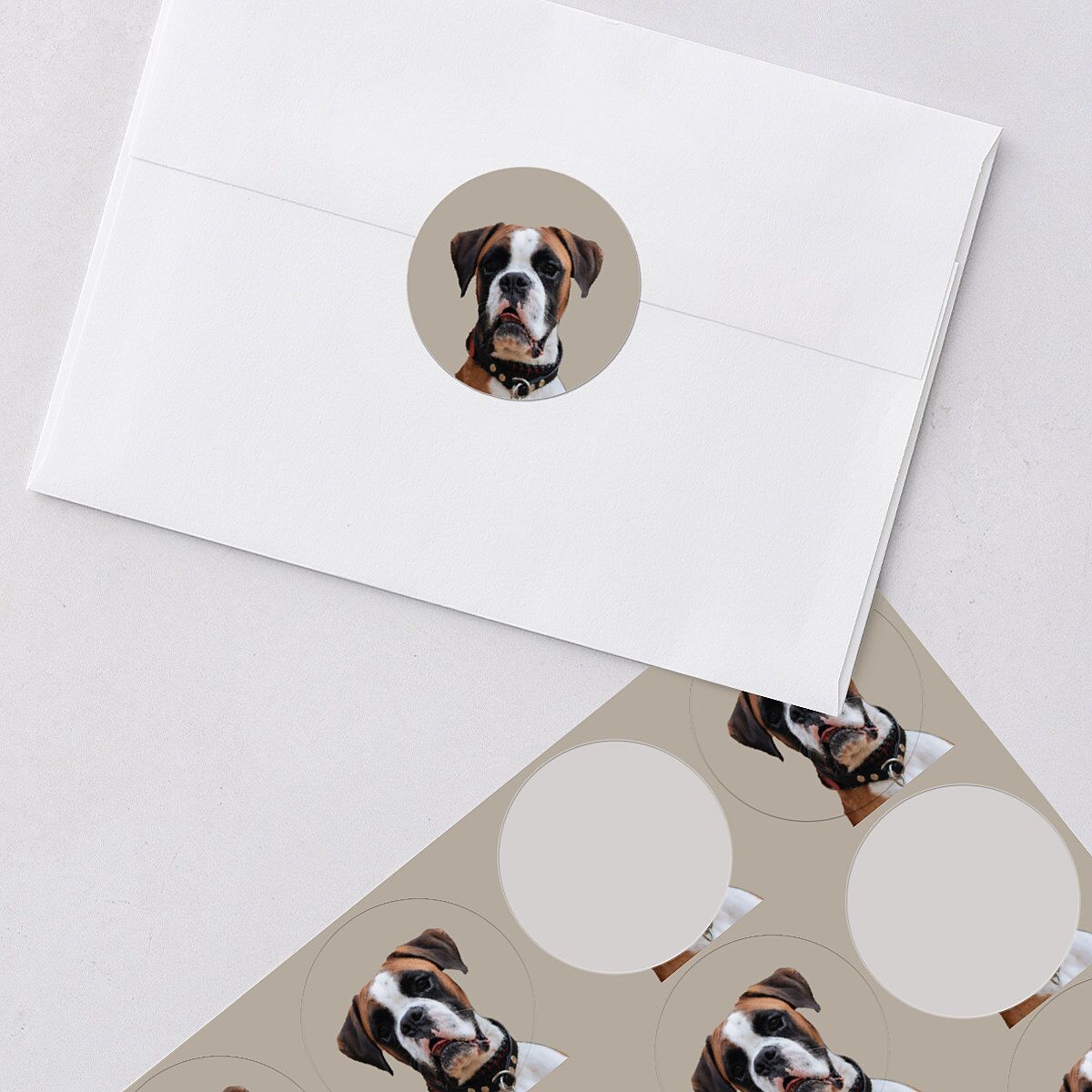 Checked Wedding Stickers Taupe Circle