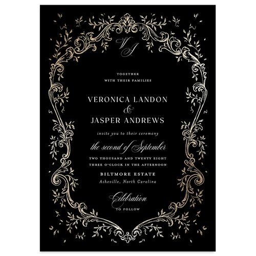 Formal Opulent Frame Foil Wedding Invitations Midnight Gold No Signature Blank Standard
