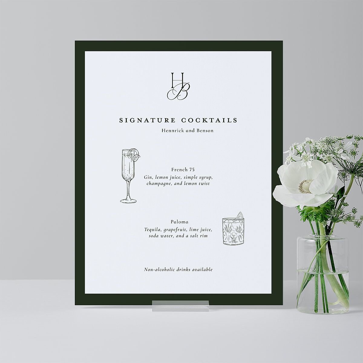 Refined Monogram Standard Bar Tabletop Sign Small Dark Green Standard Indoor Foam Core S Tabletop Bar