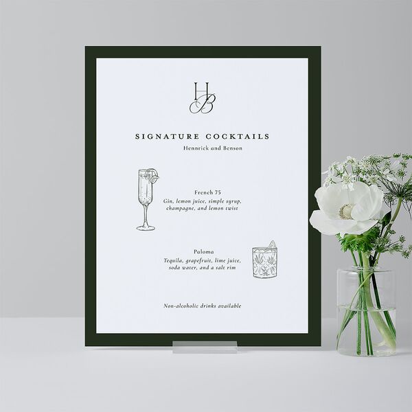 Refined Monogram Standard Bar Tabletop Sign Small Dark Green Standard Indoor Foam Core S Tabletop Bar
